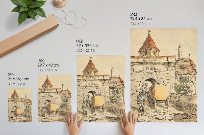 Poster rezistent pentru perete Poarta orașului cu trăsură (lucrare studențească) de Egon Schiele