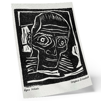 Poster în culori saturate „Die Aktion”, anul 6, nr. 39/40 (1916), ilustrație abstractă a unui cap de Egon Schiele
