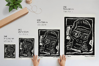Poster în culori saturate „Die Aktion”, anul 6, nr. 39/40 (1916), ilustrație abstractă a unui cap de Egon Schiele