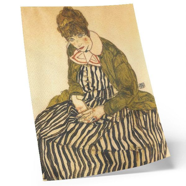 Poster rezistent pentru perete Portretul lui Edith Schiele într-o rochie cu dungi (1915) de Egon Schiele