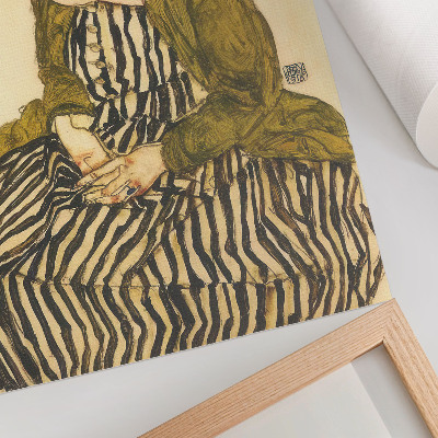 Poster rezistent pentru perete Portretul lui Edith Schiele într-o rochie cu dungi (1915) de Egon Schiele