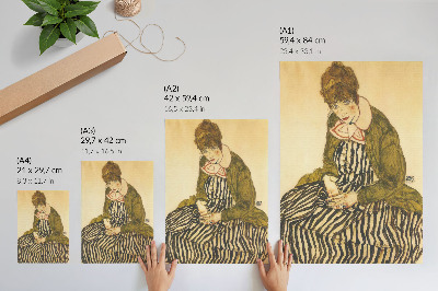 Poster rezistent pentru perete Portretul lui Edith Schiele într-o rochie cu dungi (1915) de Egon Schiele