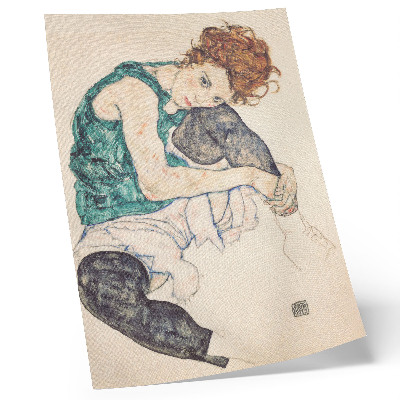 Grafică modernă pe pânză Femeie așezată cu genunchiul ridicat (1917) de Egon Schiele