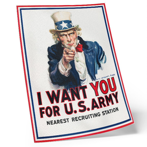 Poster rezistent pentru perete Afiș „Căutat” pentru soldați americani, o litografie estetică de James Montgomery Flagg