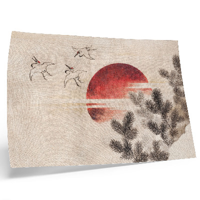 Poster Păsări și apus de soare de Katsushika Hokusai din Albumul schițelor (1814), gravură japoneză de epocă pe lemn