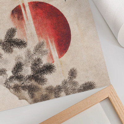 Poster Păsări și apus de soare de Katsushika Hokusai din Albumul schițelor (1814), gravură japoneză de epocă pe lemn