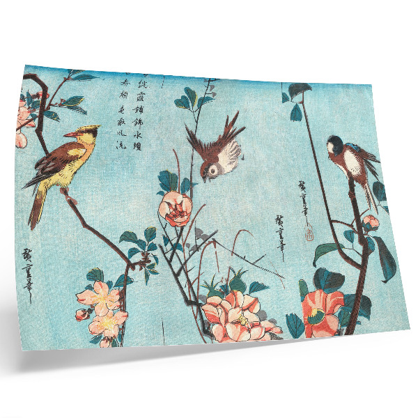 Poster retro Păsări și flori japoneze (1833) – gravuri vintage pe lemn de Utagawa Hiroshige