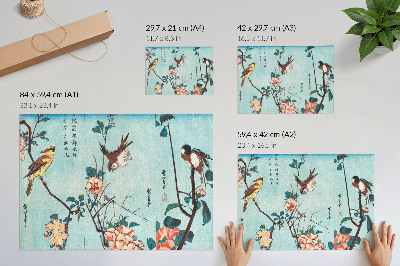 Poster retro Păsări și flori japoneze (1833) – gravuri vintage pe lemn de Utagawa Hiroshige