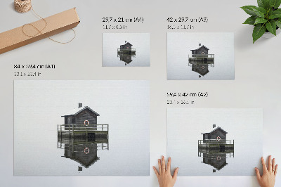 Poster pentru perete Căsuță din lemn lângă apă, simetrie, minimalism