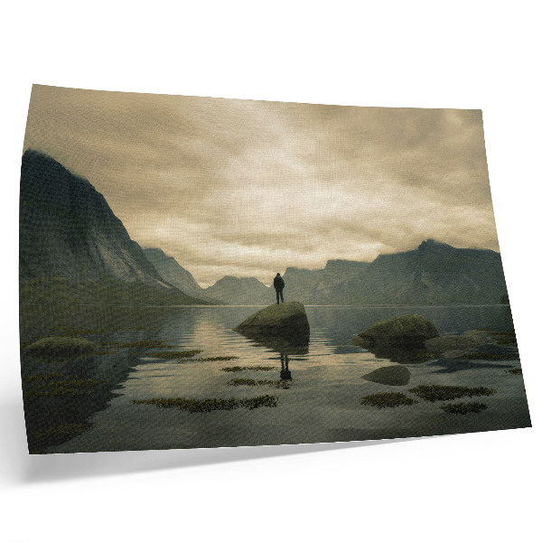 Poster pentru perete Munți lac persoană pașnică armonie a naturii