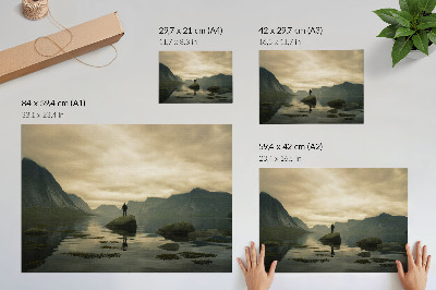Poster pentru perete Munți lac persoană pașnică armonie a naturii