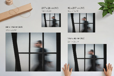 Poster Siluetă neagră în spatele unei rame de sticlă, minimalism gri