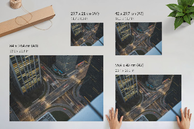 Poster pentru perete Panoramă a orașului de sus, lumini noaptea, modernitate