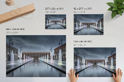 Poster retro Fântâni și iluminat arhitectural modern
