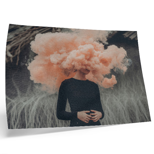 Poster retro Un personaj cu un nor de fum portocaliu în loc de cap