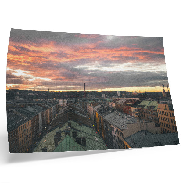 Poster retro Apus de soare peste culorile panoramei orașului
