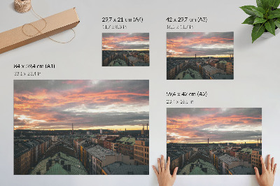 Poster retro Apus de soare peste culorile panoramei orașului