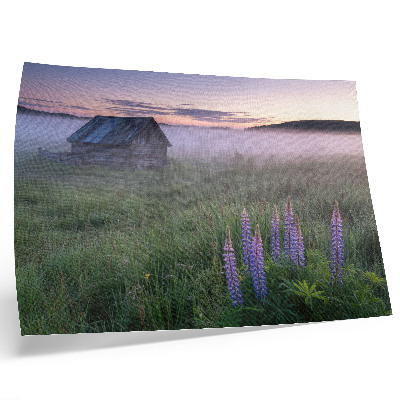 Poster Căsuță din lemn pitorească ceață flori natură