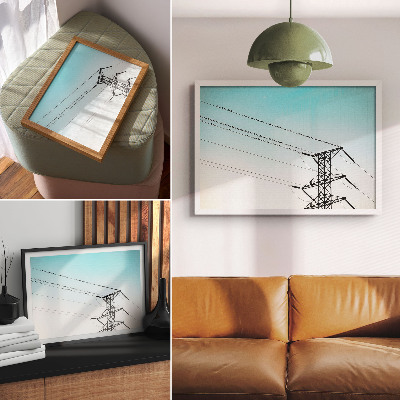 Poster Păsări pe liniile electrice cer albastru