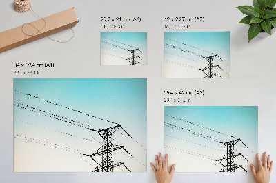 Poster Păsări pe liniile electrice cer albastru