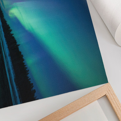 Poster retro Aurora boreală deasupra unui lac înghețat noaptea