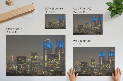 Poster Zgârie-nori iluminați noapte oraș clădiri moderne