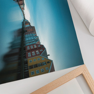 Poster retro Case colorate reflectate în râu, atmosferă scandinavă