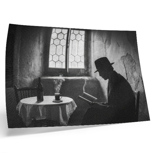 Poster pentru perete Atmosferă alb-negru, bărbat cu o carte, eleganță clasică