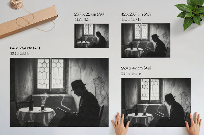 Poster pentru perete Atmosferă alb-negru, bărbat cu o carte, eleganță clasică