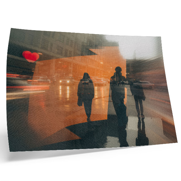 Poster retro Oraș seara, reflexii portocalii neon