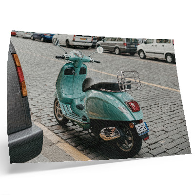 Poster retro Scuter vintage stradă pietruită fundal urban