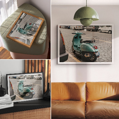 Poster retro Scuter vintage stradă pietruită fundal urban