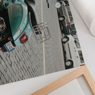Poster retro Scuter vintage stradă pietruită fundal urban