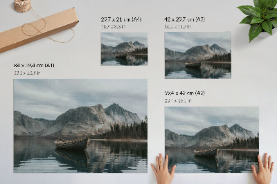 Poster pentru perete Munți, lac, barcă, pace, armonie