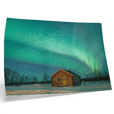 Poster Aurora boreală peste cabana de iarnă