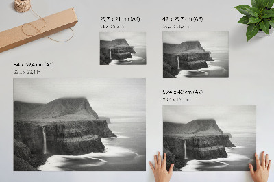 Poster pentru perete Un peisaj liniștit cu o cascadă și munți