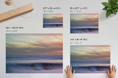 Poster retro Valuri pastelate ale oceanului și apusul soarelui