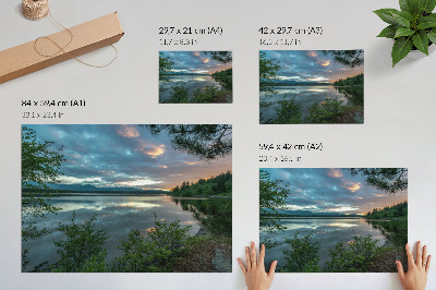 Poster Reflecții lac cer verde copaci calm