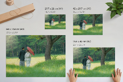 Poster pentru perete Haine tradiționale umbrelă verde pajiște copaci