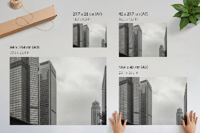 Poster retro Zgârie-nori monocromatici ai orașului modern