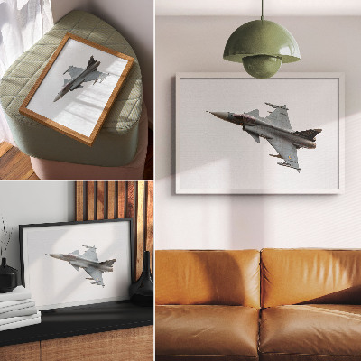 Poster retro Un avion de vânătoare modern în zbor pe cer