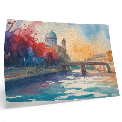 Poster Reflexii urbane ale apei pe podul cu acuarelă