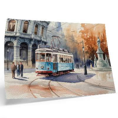 Poster Tramvai urban vintage în acuarelă elegantă