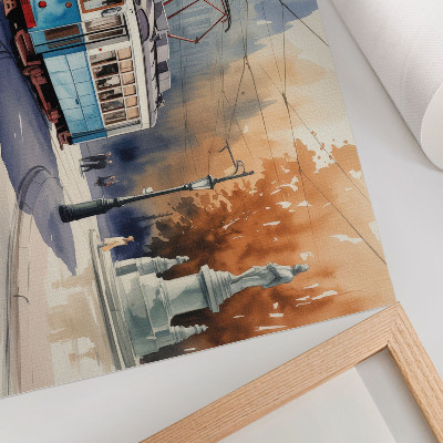 Poster Tramvai urban vintage în acuarelă elegantă