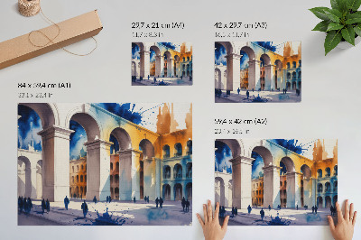 Poster pentru perete Arhitectură urbană pete de acuarelă arcade elegante