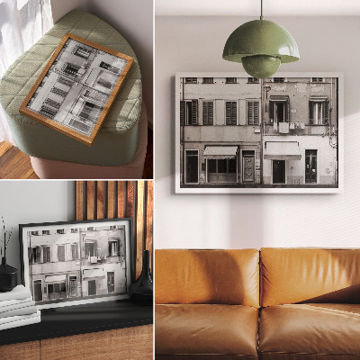Poster retro Fațada casei de locuit, contrastul alb-negru, minimalismul