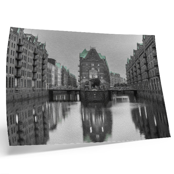 Poster pentru perete Canal cu clădiri industriale, reflexii în apă