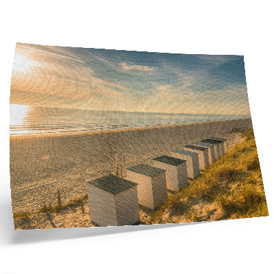 Poster retro Case albe cu vedere la mare și apus de soare