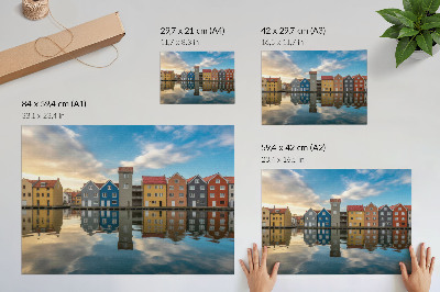 Poster pentru perete Case colorate lângă arhitectura reflexiilor apei