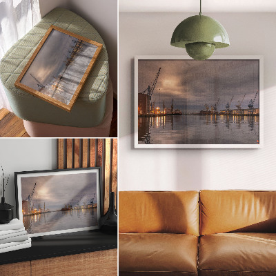 Poster retro Macarale portuare atmosferice reflectate în apă